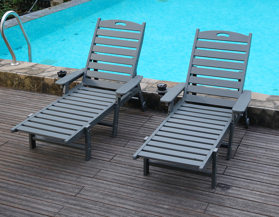 Zestaw 2 rozkładanych foteli wypoczynkowych Adirondack z HDPE w kolorze burzowej szarości