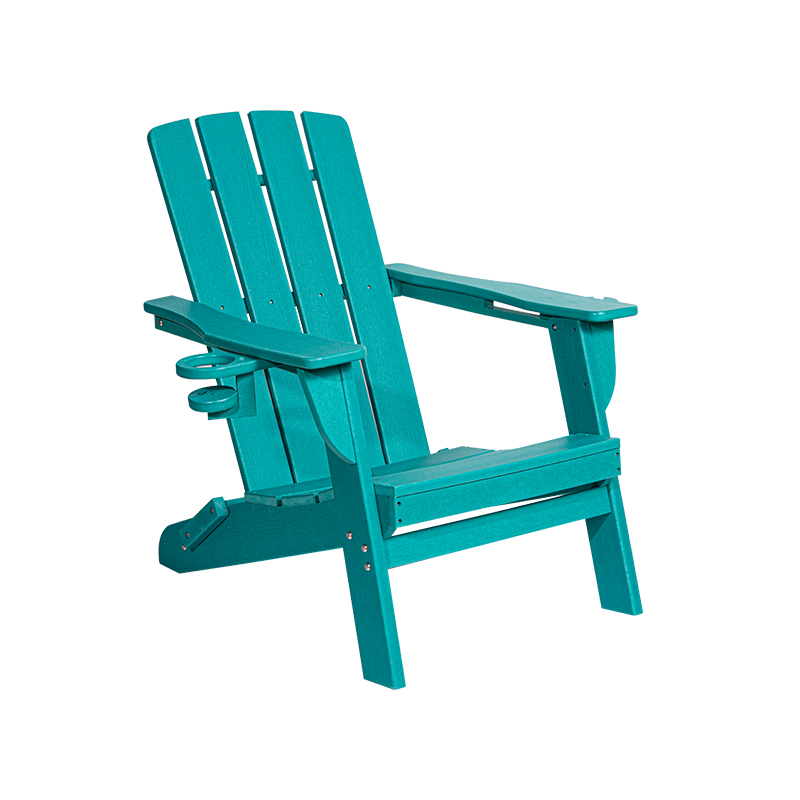 Małe krzesło Adirondack z HDPE w kolorze Lake Blue ze osprzętem ze stali nierdzewnej