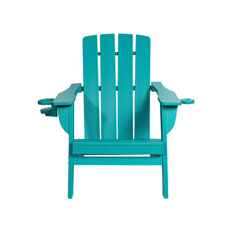 Małe krzesło Adirondack z HDPE w kolorze Lake Blue ze osprzętem ze stali nierdzewnej